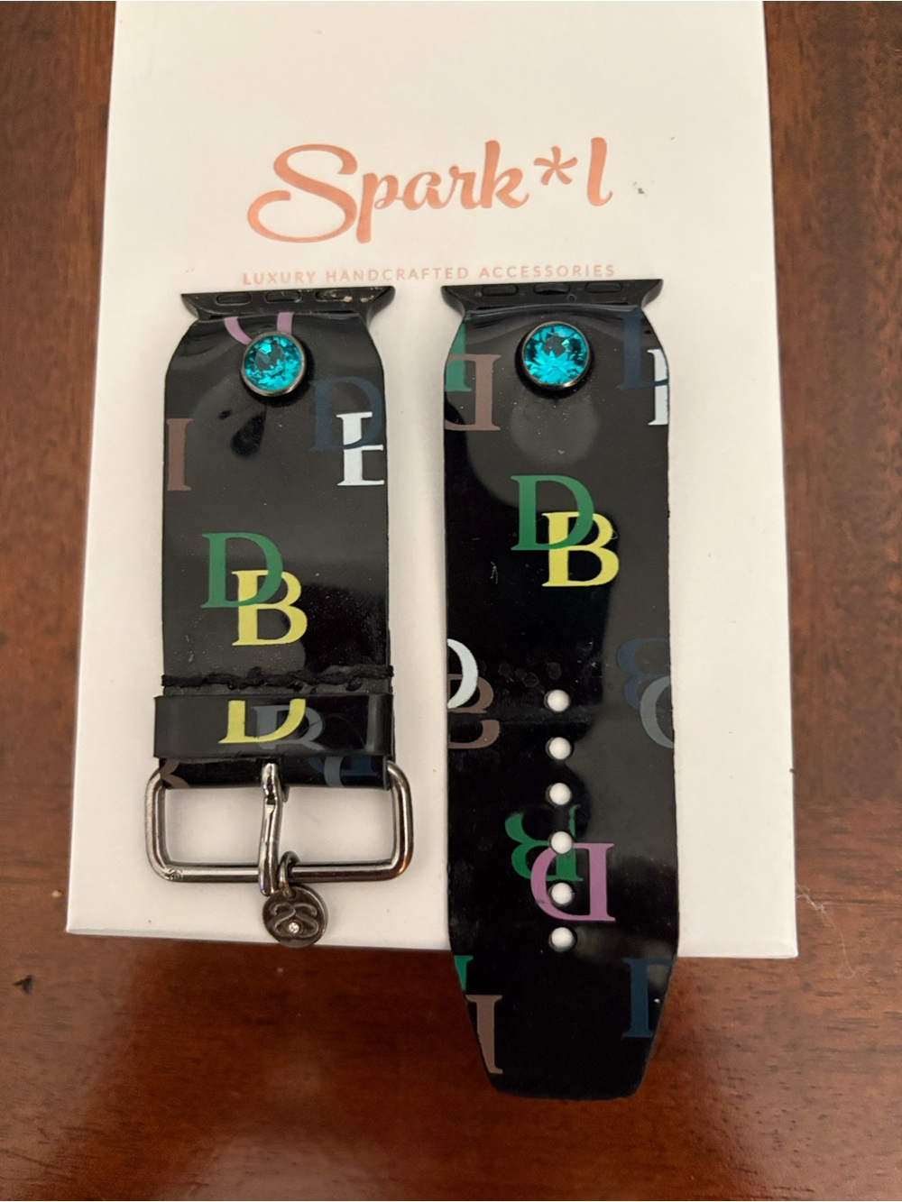 Dooney&Bourke Multicolor Monogram Apple Watch Band with Teal Accent Stone 💜